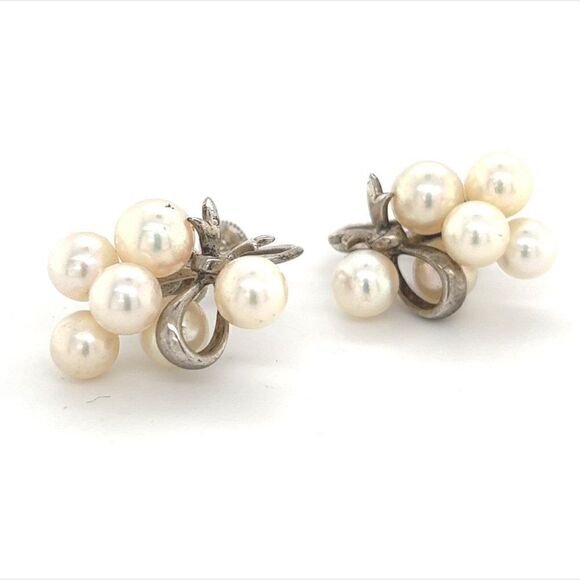 Mikimoto Estate Akoya Pearl Earrings Sterling Silver 6.65 mm 7.2 Gr M235 - Picture 1 of 13